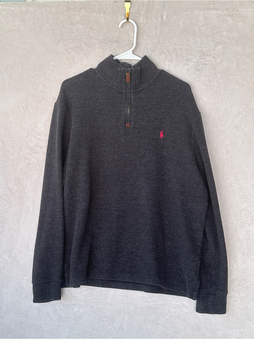 100% cotton Polo Ralph Lauren Dark Charcoal Quarter-Zip Sweater